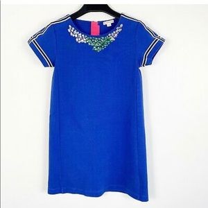 Crewcuts jeweled blue shift dress with stripes